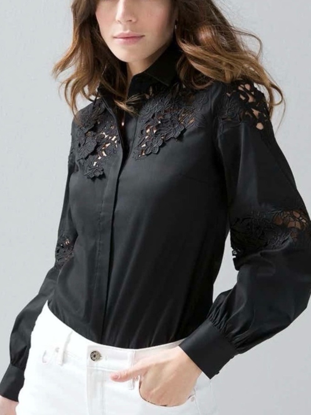 White House Black Market Embroidered Poplin Shirt